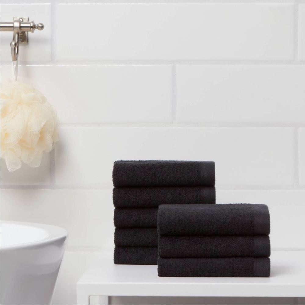 🆕 8-Pack Room Essentials Antimicrobial Washcloth Set Midweight Cotton Terry Blck